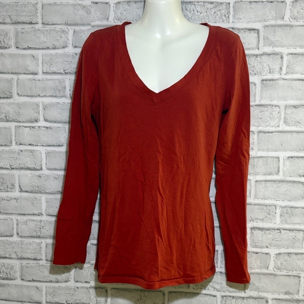 SWS BASIC Women's V-Neck Rust Top, size large, long sleeve